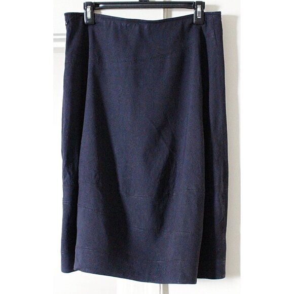 Eileen Fisher - Lantern Skirt in Linen Viscose Stretch, Navy, Small - Picture 3 of 10